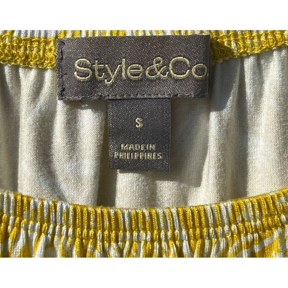 Style & Co Womens Yellow Floral Ruffle Hem and sleeve Peasant Blouse Sz  Small - Picture 6 of 7